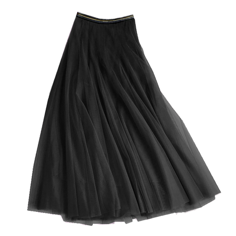 Black Tulle Midi Skirt with Gold Waistband from Last True Angel at Alice's Wonders