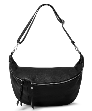 Black Leather XL Waist Bag silver hardware