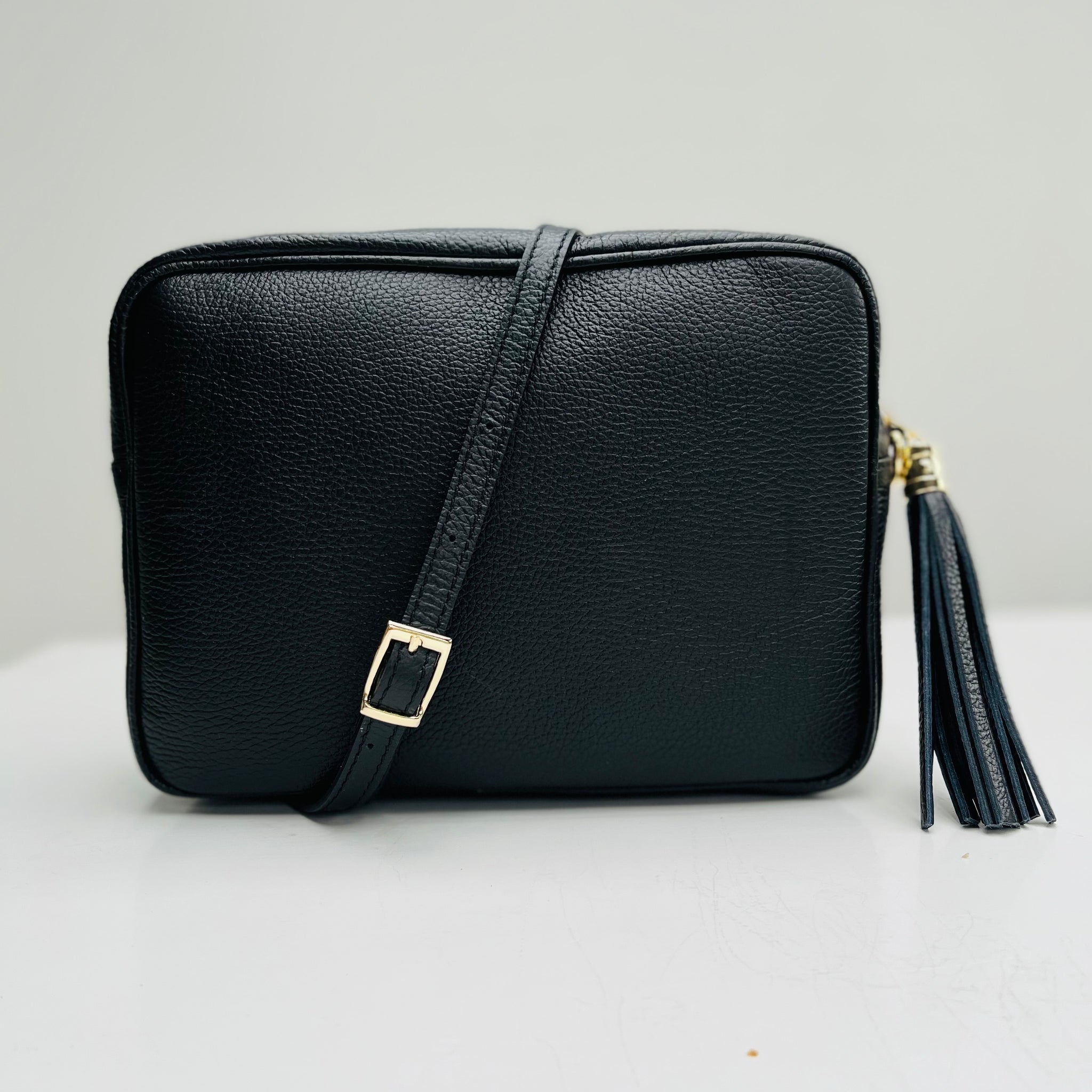 Black leather crossbody bag with tassel Clearance