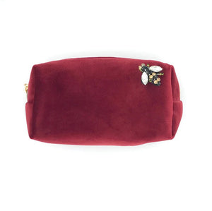 Burgundy Velvet Make Up Bag with Jewel Bee Pin (two sizes) Sixton London