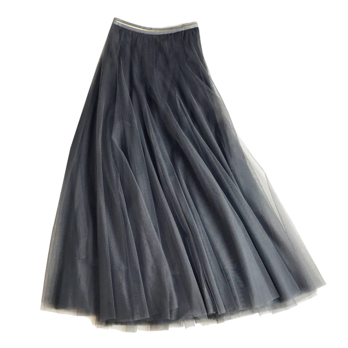 Charcoal Grey Tulle Midi Skirt with Gold Waistband from Last True ANgel at Alice's Wonders