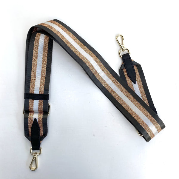 Charcoal and Rose Gold Stripe Bag Strap