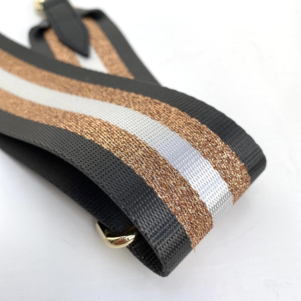 Charcoal and Rose Gold Stripe Bag Strap