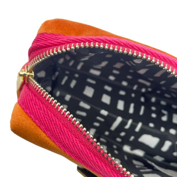 Coral Velvet Make Up Bag with Jewel Bee Pin (two sizes) Sixton London
