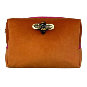 Coral Velvet Make Up Bag with Jewel Bee Pin (two sizes) Sixton London
