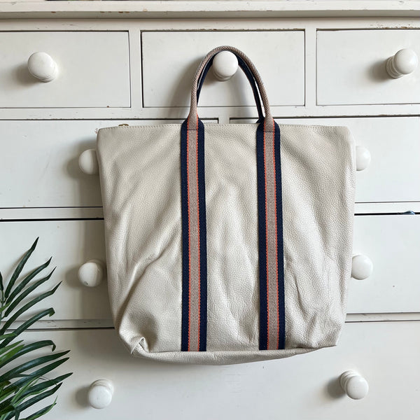 Cream Leather Tote Backpack
