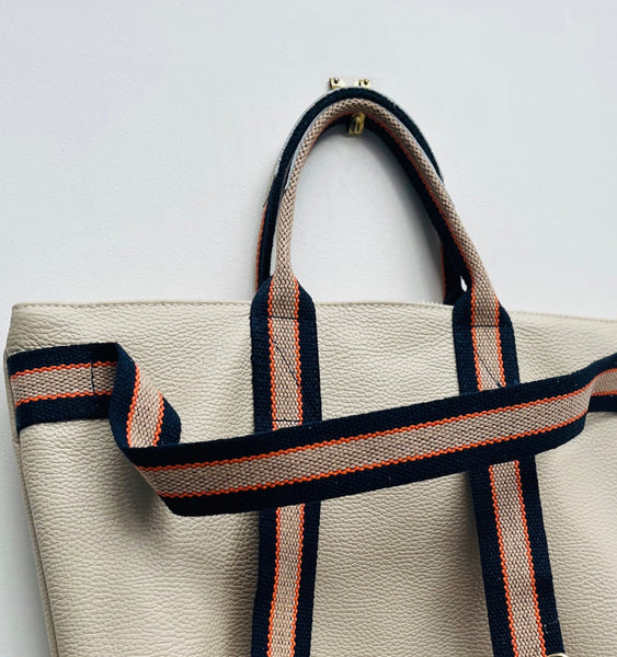 Cream Leather Tote Backpack
