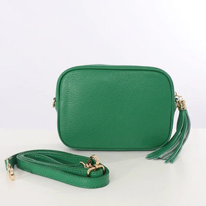 Green Leather Tassel Cross Body Bag