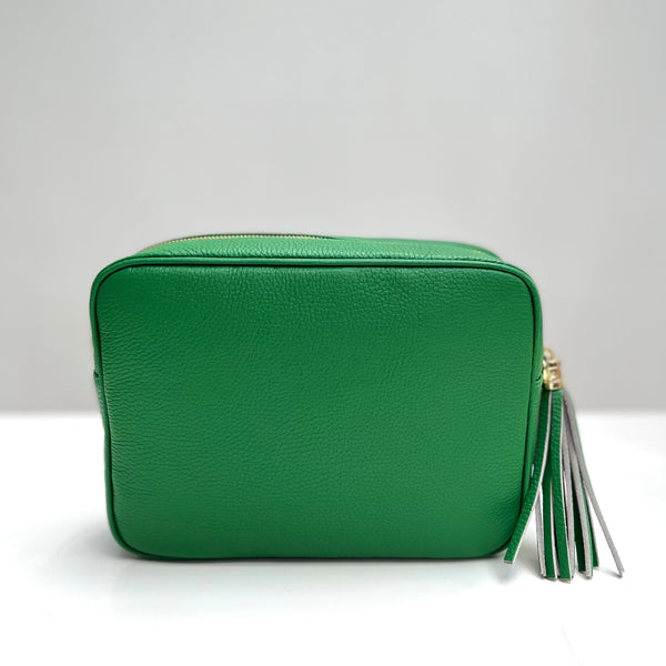 Green Leather Large Tassel Cross Body Bag