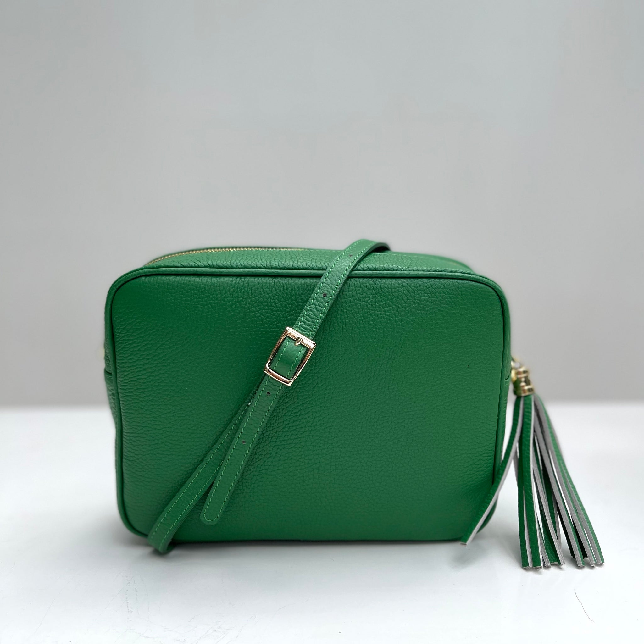 Green Leather Large Tassel Cross Body Bag