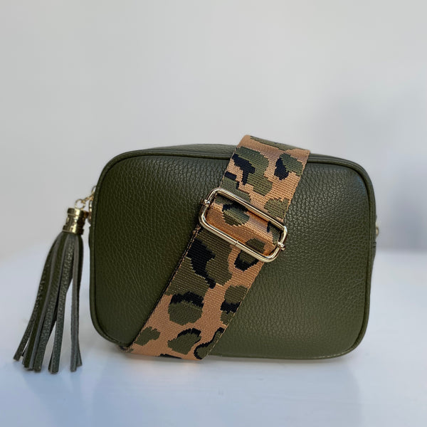 Olive Green Leather Tassel Cross Body Bag