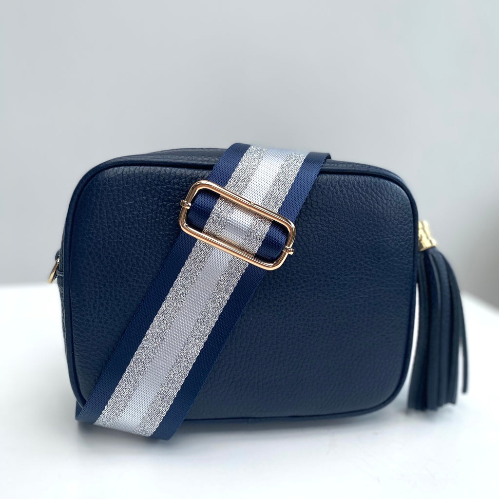 Navy Blue and Silver Stripe Bag Strap Alice s Wonders UK