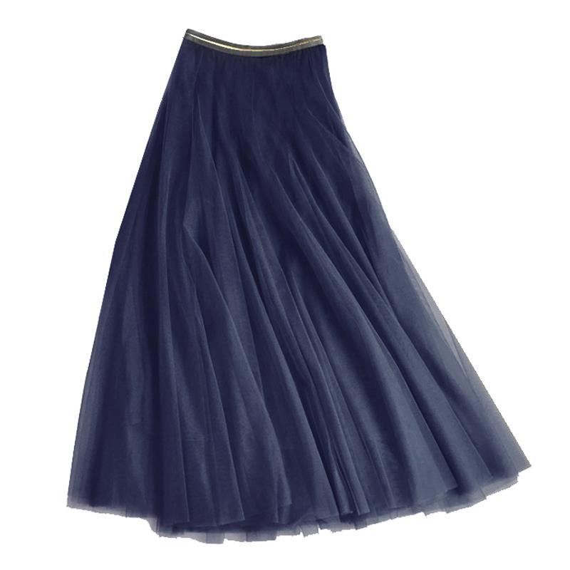 Navy Blue Tulle Midi Skirt with Gold Waistband from Last True Angel at Alice's Wonders