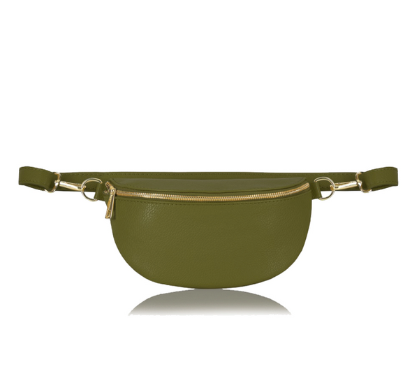 Olive Green Leather Waist Crossbody Bag