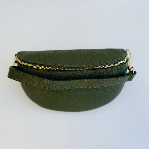 Olive Green Leather Waist Crossbody Bag