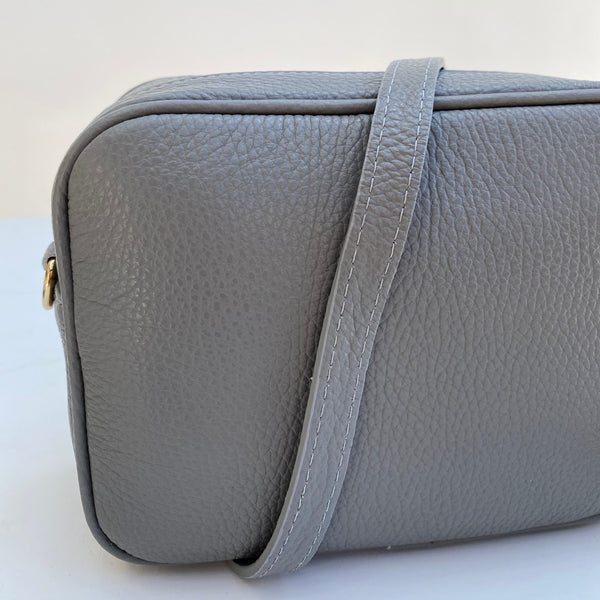 Pale Grey Leather Tassel Cross Body Bag