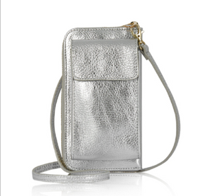 Silver Leather Purse / Phone Crossbody