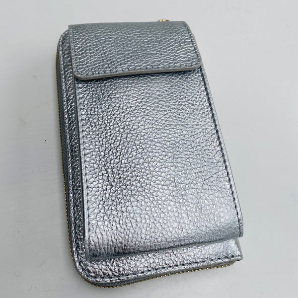 Silver Leather Purse / Phone Crossbody