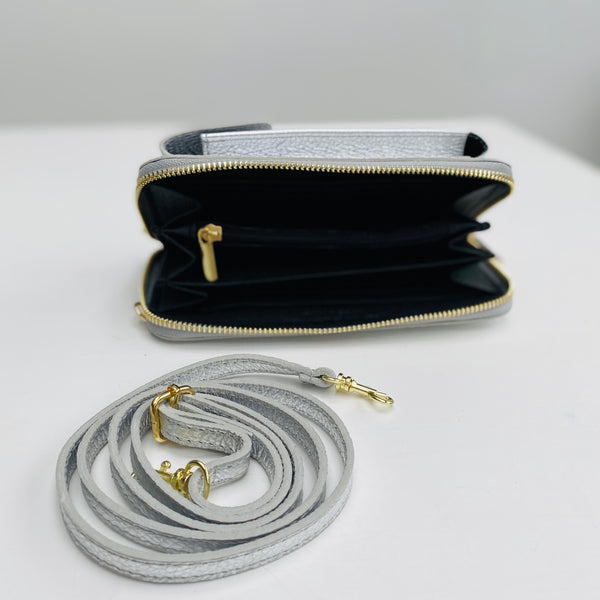 Silver Leather Purse / Phone Crossbody
