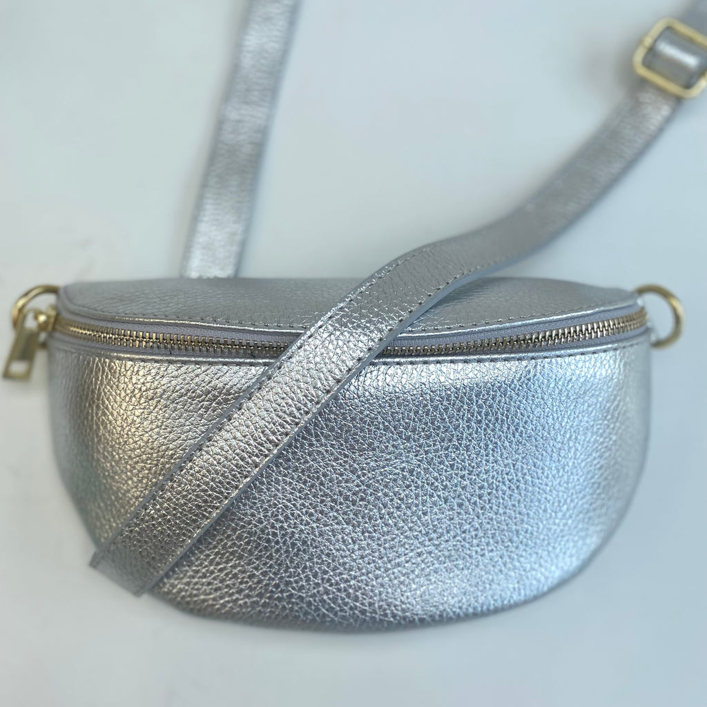 Silver Leather Waist Crossbody Bag Alice s Wonders UK
