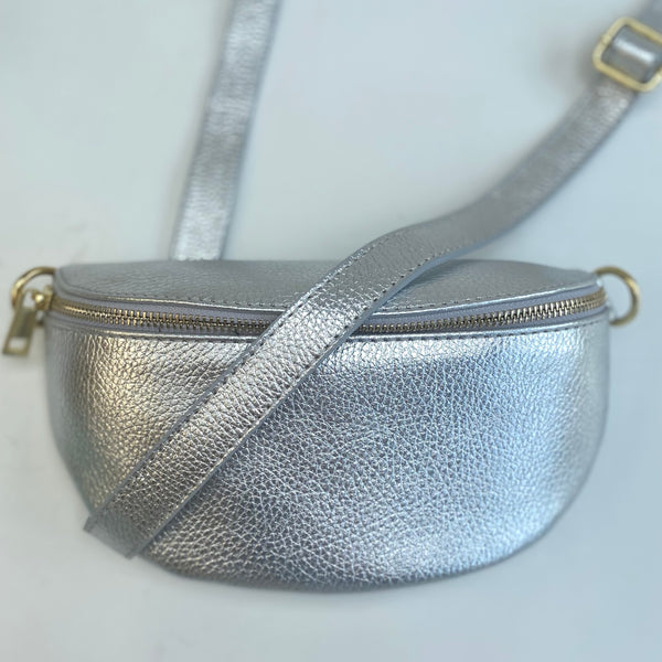 Silver Leather Waist Crossbody Bag