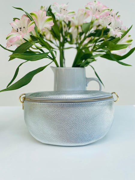 Silver Leather Waist Crossbody Bag