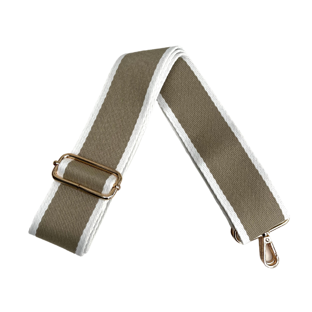 Stone and White Wide Stripe Bag Strap
