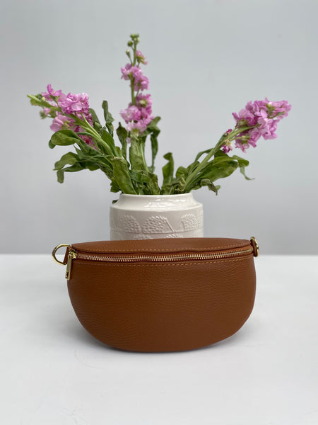 Tan Leather Waist Crossbody Bag