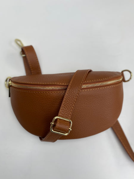 Tan Leather Waist Crossbody Bag