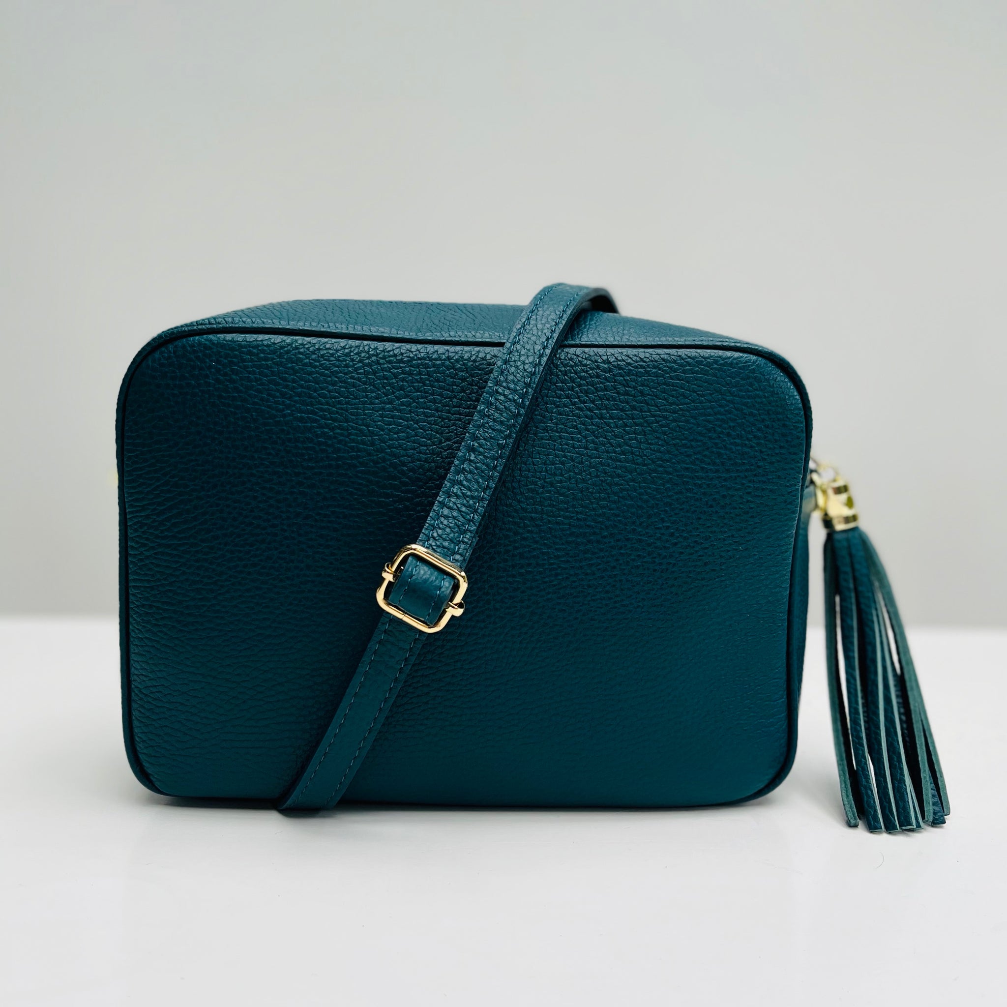 Teal Leather Large Tassel Cross Body Bag