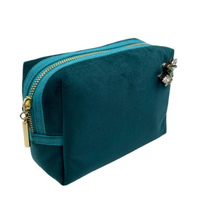 Teal Velvet Make Up Bag with Jewel Bee Pin (two sizes) Sixton London